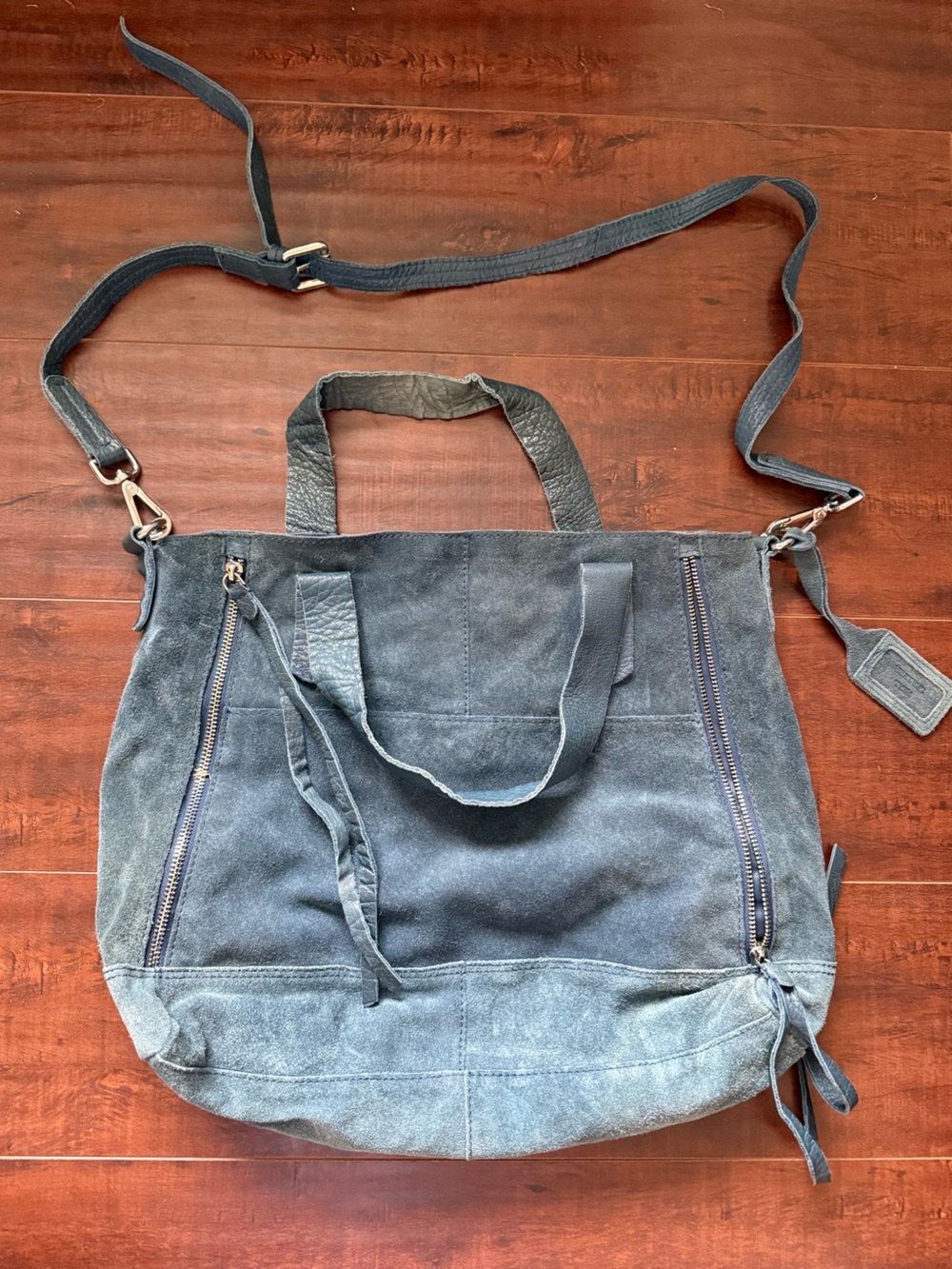 Topshop Blue Suede Messenger Tote Bag